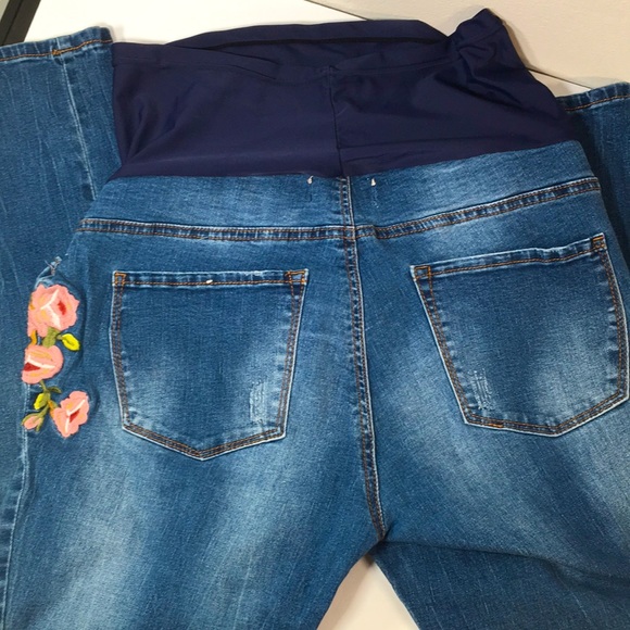 Angel Kiss Denim - Angel Kiss Maternity Skinny Jeans | floral embroidery | 2 pockets | Size L (10)